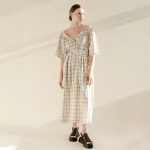 A Bronze‎ Age Bonjour Linen Grid Dress Size XS